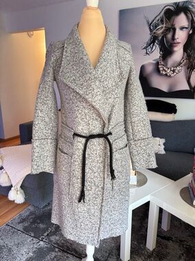 Cocomore Gray Wrap Trench Coat with Black Tie